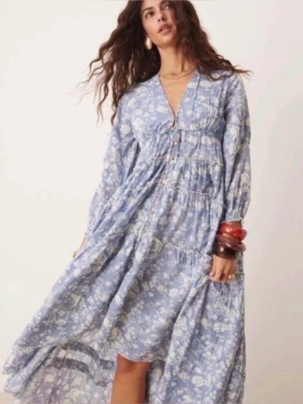 Free People Pappiet Midi Dress in Bluebell Combo Size XL - Picture 2 of 9